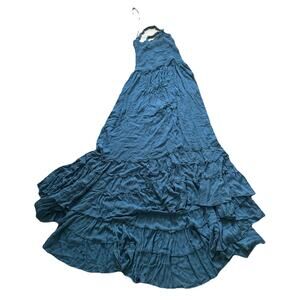 R.Vivimos Womens Summer Cotton Sexy Backless Long Dresses BLUE SIZE XL